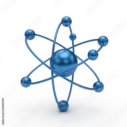 Blue atom model with electron orbits illustration