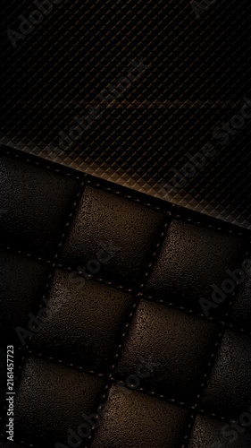 Vertical Luxury Quilted Black Leather Background with Carbon Fiber and Light Sweep, 4K Seamless Loop