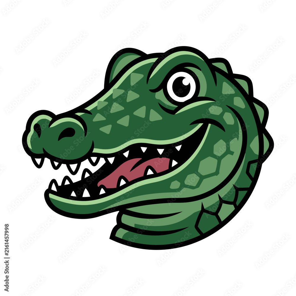 Fototapeta premium Aggressive green alligator head mascot vector illustration facing left with alligator crocodile illustration aggressive wildlife predator character isolated background