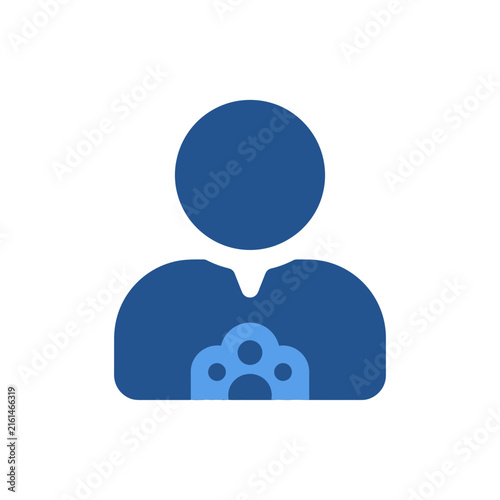 User profile icon with blue settings gear.