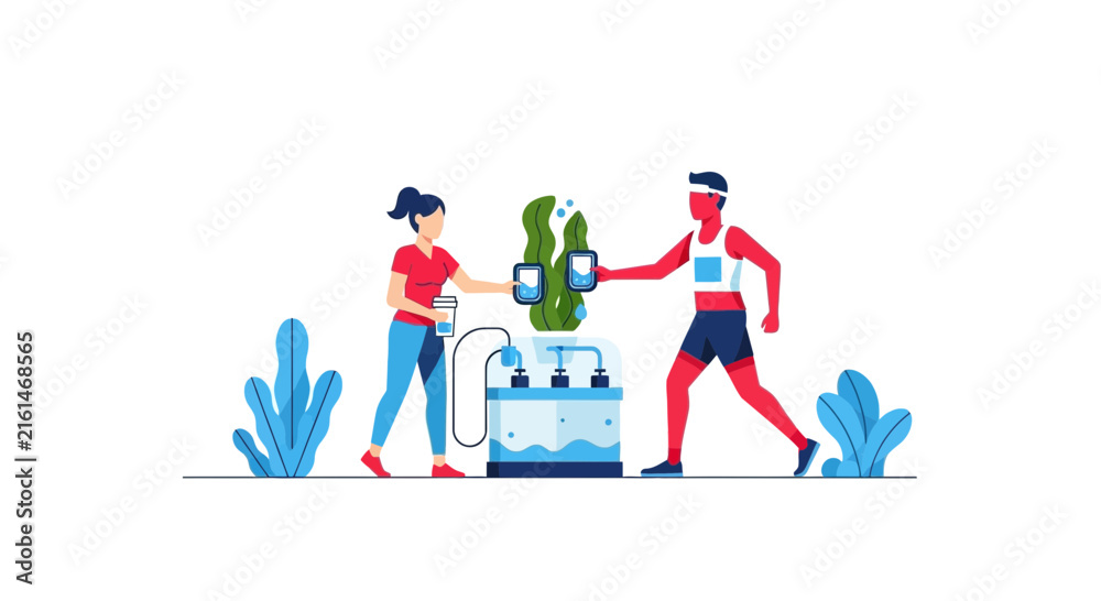 Fototapeta premium Eco-Friendly Hydration Station with Runner and Modern Water Purification System