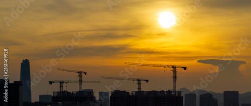 Aerial View of Construction of Ma Tso Lung Fish Ponds at Sunset, Yuen Long, Hong Kong