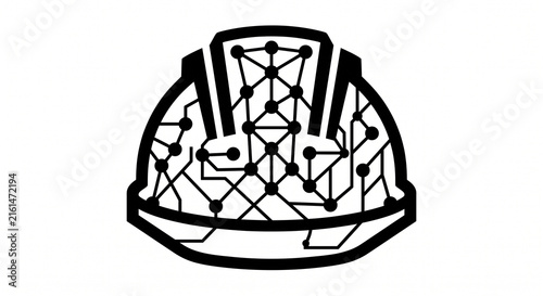 Hardhat vector icon featuring a digital circuit board design inside representing smart construction technology.