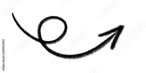 Hand drawn black arrow doodle with a loop, isolated on white background.