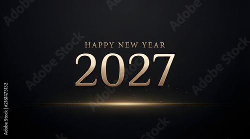 Elegant golden happy new year 2027 greeting with sparkling light on black background