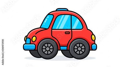 Red Toy Car Cartoon Vector Illustration Isolated on White Background