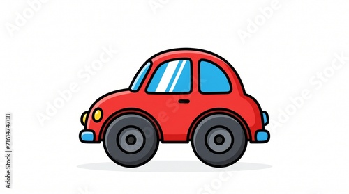 Cute Red Toy Car Cartoon Vector Illustration Isolated on White Background
