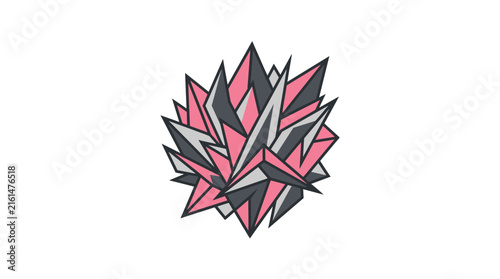 Spiky abstract geometric cluster in pink and gray.