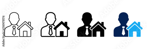 Real estate agent icon set, professional realtor with house symbols, property manager vector icons for business and housing services