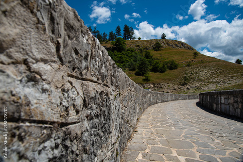Stone Bridge on Klinje dam. Dam built in 19th century. No people.