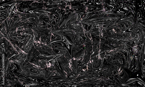 Abstract black and white liquid marble texture with metallic pink accents