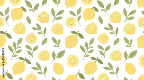 Vibrant lemon pattern featuring lively leaves perfect for fresh and cheerful design projects