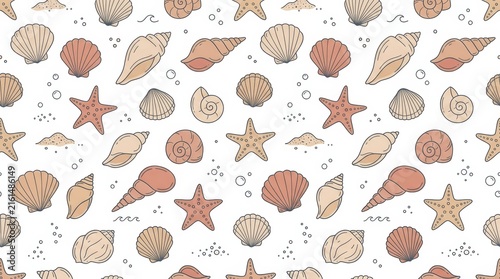 Soft pastel seashell and starfish design pattern perfect for beach inspired decor and creative projects