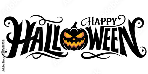 Happy Halloween Typography Lettering Vector with Spooky Pumpkin