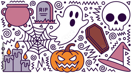 Halloween Doodle Vector Illustration with Spooky Icons