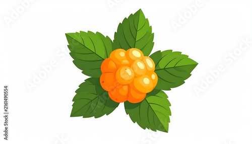 Fresh ripe orange on green leafy branch.