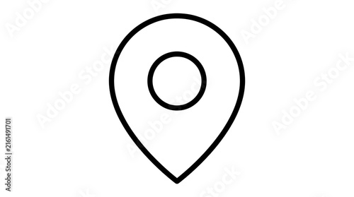 Minimalist map pin icon, black outline location pointer on white background, simple GPS navigation marker for web design