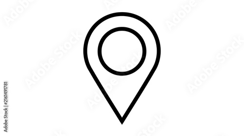 Minimalist map pin icon, black outline location pointer on white background, simple navigation marker for web design