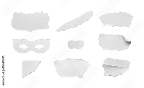 White Torn Paper Shapes Collection, Irregular Ripped Paper Elements with Curved and Layered Forms for Collage Design Isolated on Transparent Background, PNG