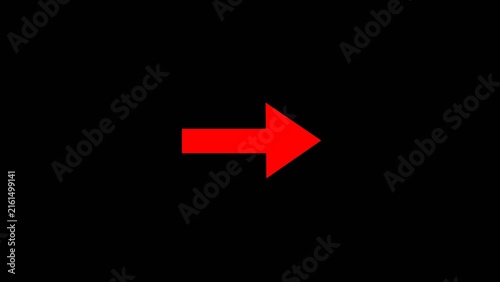 Direction arrow line symbol right indicator red color 4k illustration. Simple red pointer showing opposite direction. Black background 4k illustration.