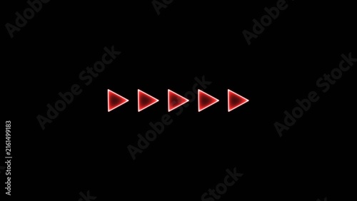Direction arrow line neon bright symbol right indicator red color 4k illustration. Simple red pointer showing opposite direction. Black background 4k illustration.