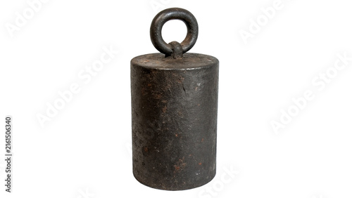 Old vintage rusty metal weight scale counterweight hardware tool isolated on a white background