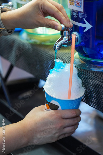 Photography Blue Shaved Ice Drink on a Summer Day in Tokushima, Japan