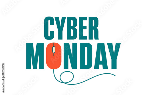 Cyber monday Online shopping promotion typography with computer mouse icon isolated on transparent background