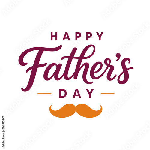 Happy Father's Day greeting design with decorative typography, orange mustache and festive accents isolated on transparent background