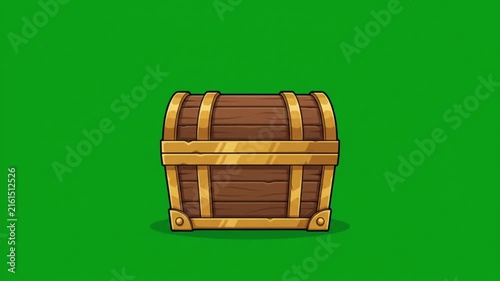 Closed wooden treasure chest isolated on green screen background