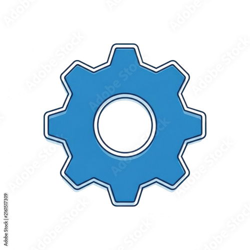 Blue gear icon for settings and technical maintenance isolated on transparent background