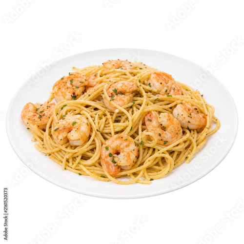 Canvastavla Delicious homemade shrimp scampi pasta with fresh parsley and chili flakes, serv