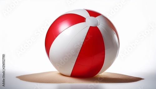 a vibrant beach ball in red and white perfect for summer fun and leisure activities isolated on a white background