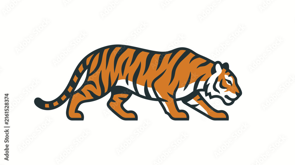 Obraz premium Stylized graphic illustration of a majestic walking tiger.