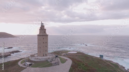 Tower of hercules lighthouse aerial view in la coruna
