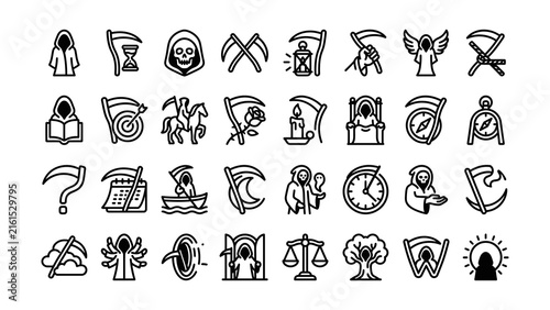 Collection of Death and Afterlife Symbols with Transparent Background Icons Set