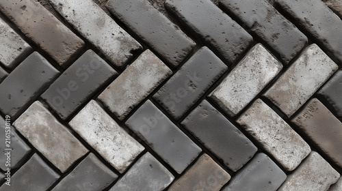 Herringbone brick paving pattern texture for architectural design and construction background