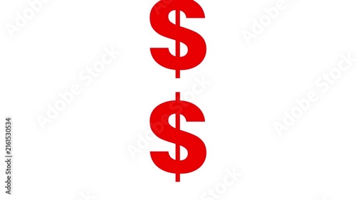 Rolling Dollar Sign Animation, Red Money Icon Moving Loop, Finance and Business Motion Graphic on White Background, 4K Cash Symbol Rotation for Banking, Investment and Economy Videos