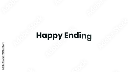 Happy Ending Text Animation, Black Bold Typography Motion Graphic on White Background, Animated Title for Movie, Story, Wedding and Storytelling Videos