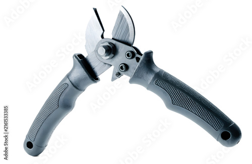 Heavy duty cable cutter tool isolated on white background for industrial electrical work.