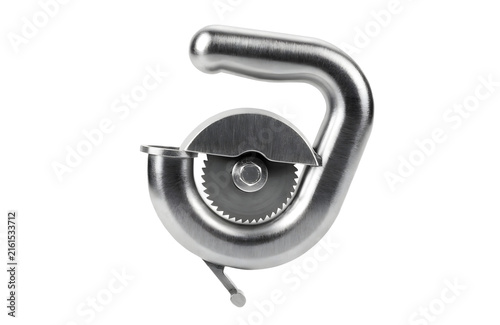 Compact manual pipe cutter tool isolated on white background for plumbing and repair work
