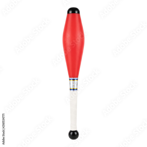 Cuadro en lienzo A single red juggling club with a white grip and black ends isolated on white