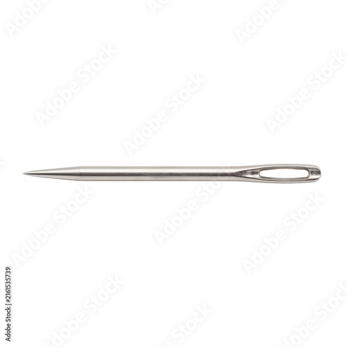 Cuadro en lienzo A single sewing needle with a sharp point and an eye for thread, isolated on whi