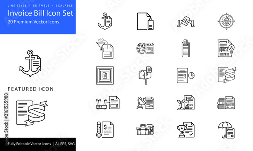 invoice bill icon set for business finance and accounting