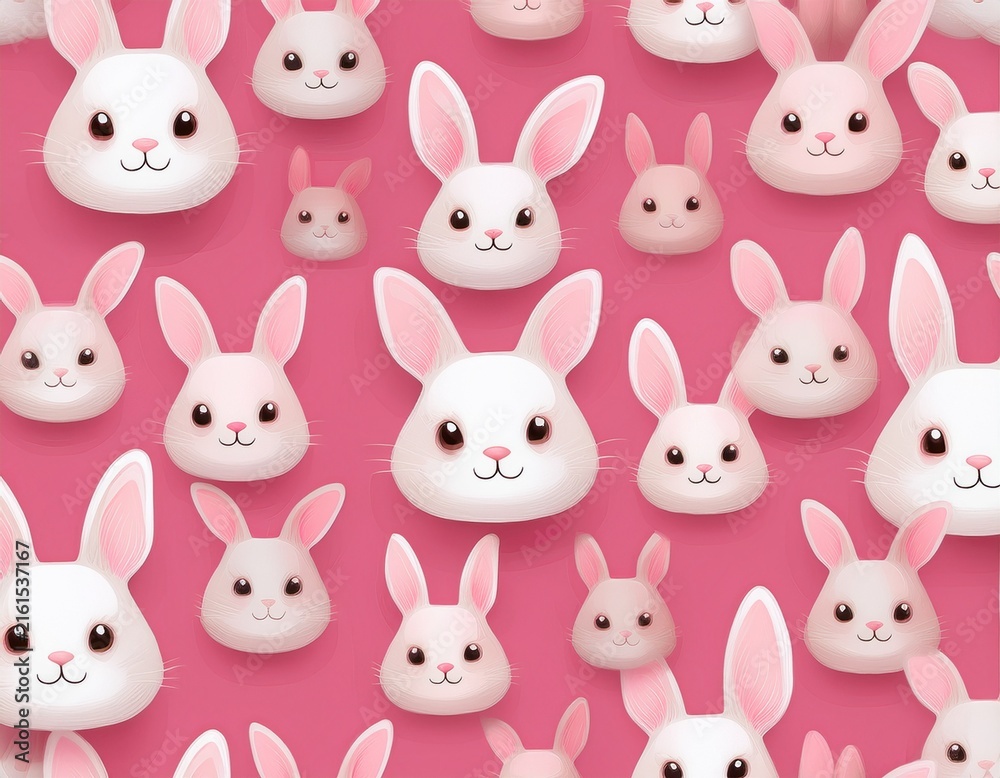 Fototapeta premium cute white rabbit face seamless pattern on pink background