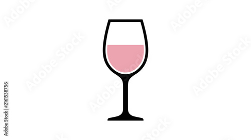 Minimalist vector illustration of a wine glass with pink rose wine.