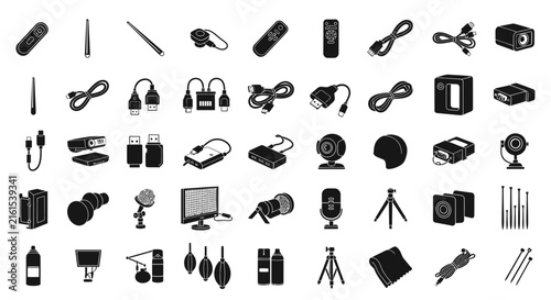 Multimedia and computer hardware electronic device icons.