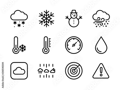 Winter weather forecast and snow line vector icons set with radar