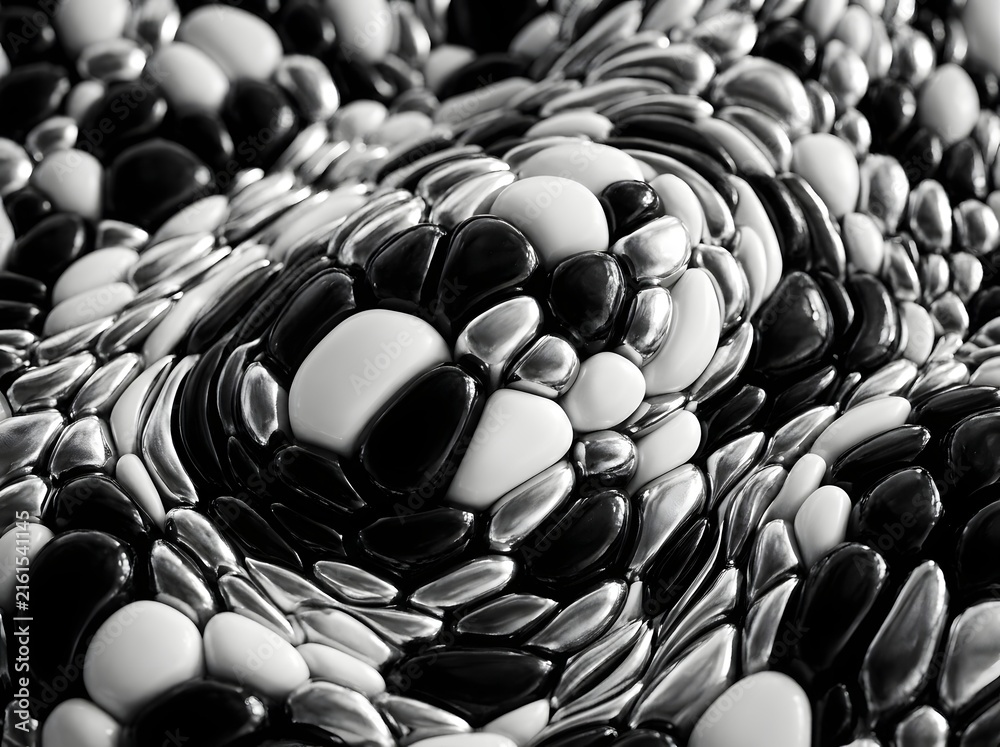 Obraz premium Intricate Monochrome Organic Texture of Polished Black and White Marble-like Surface with Abstract Swirling Patterns