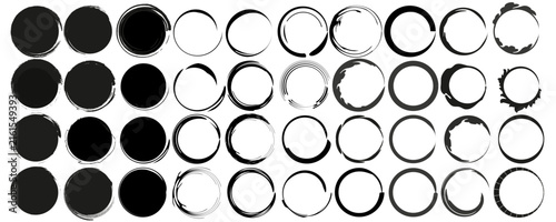 Canvas Print Large Collection Set of Black Ink Brush Circle Frames and Banners Vector Illustr